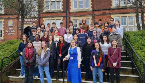 Principal Sara Russell with some of the Oxbridge offer holders